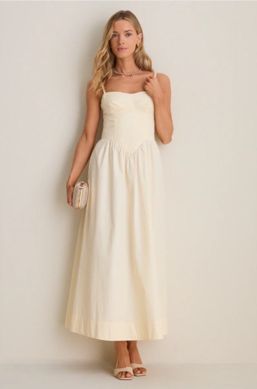 Dress To Beige Shell Waisted Maxi Dress Small Cream Sleeveless Flowy Resort Wear